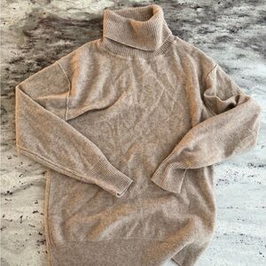 Free people tan cashmere tunic turtle neck sweater